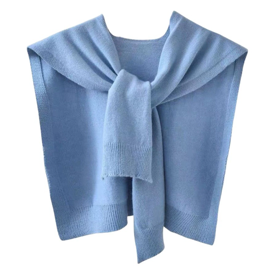Вязаная шаль из пряжи с сердечником, Женский весенне-осенний внешний жилет, однотонный тонкий кардиган на плече, летний узел, шарф с накладным воротником