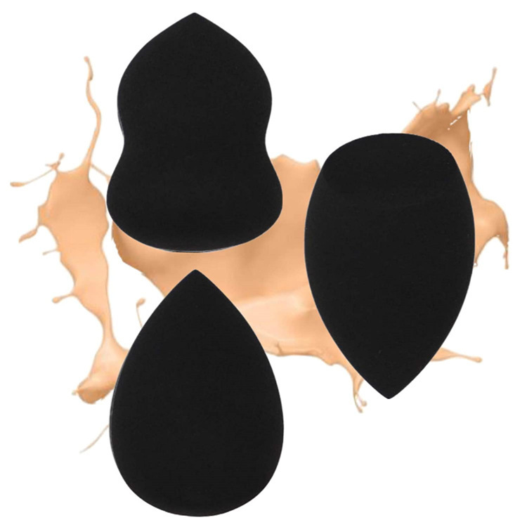 Huevos de maquillaje negros transfronterizos envasados independientes, seco y húmedo, no comer polvo de esponja de látex, polvo de maquillaje al por mayor.