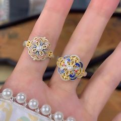 宮殿銀指輪 女性用純銀9999 国風新中式琺瑯彩 宮廷風活口純銀指輪 個性的な銀製品