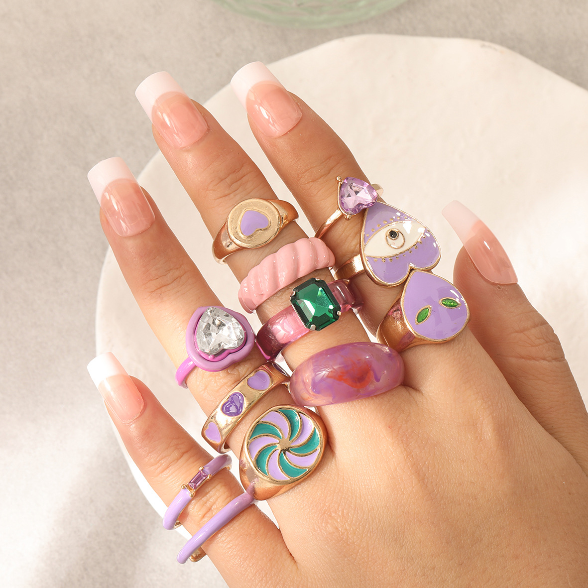 47g Weight Rings Classification Simple Style Classic Style Heart Shape Zinc Alloy Enamel Women's Rings