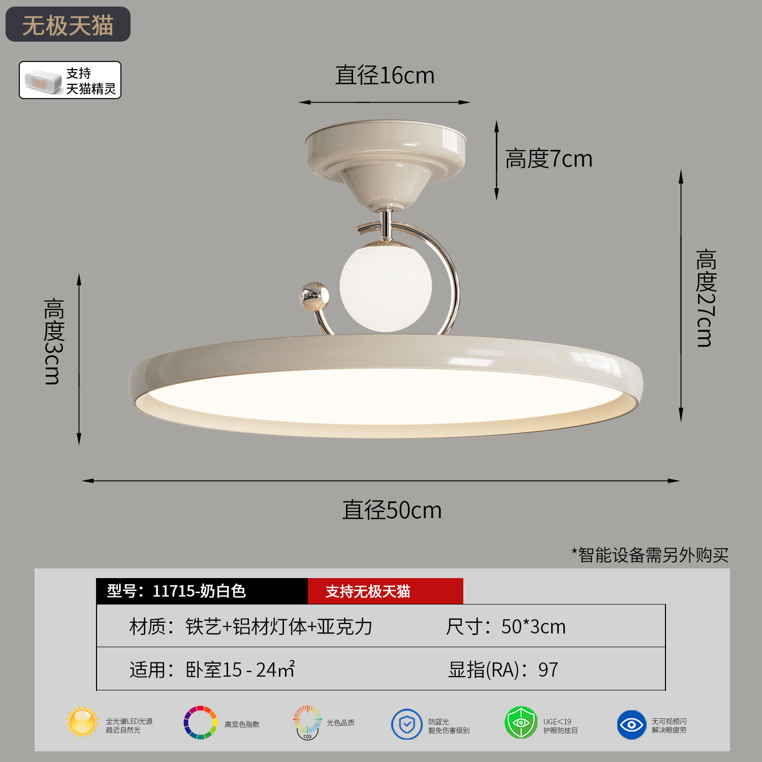 Blanco leche - 45w - Tmall Polarless - espectro completo