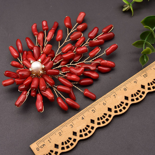 天然珍珠随形珊瑚树枝胸针结婚民族复古原手工珍珠胸花饰品批发