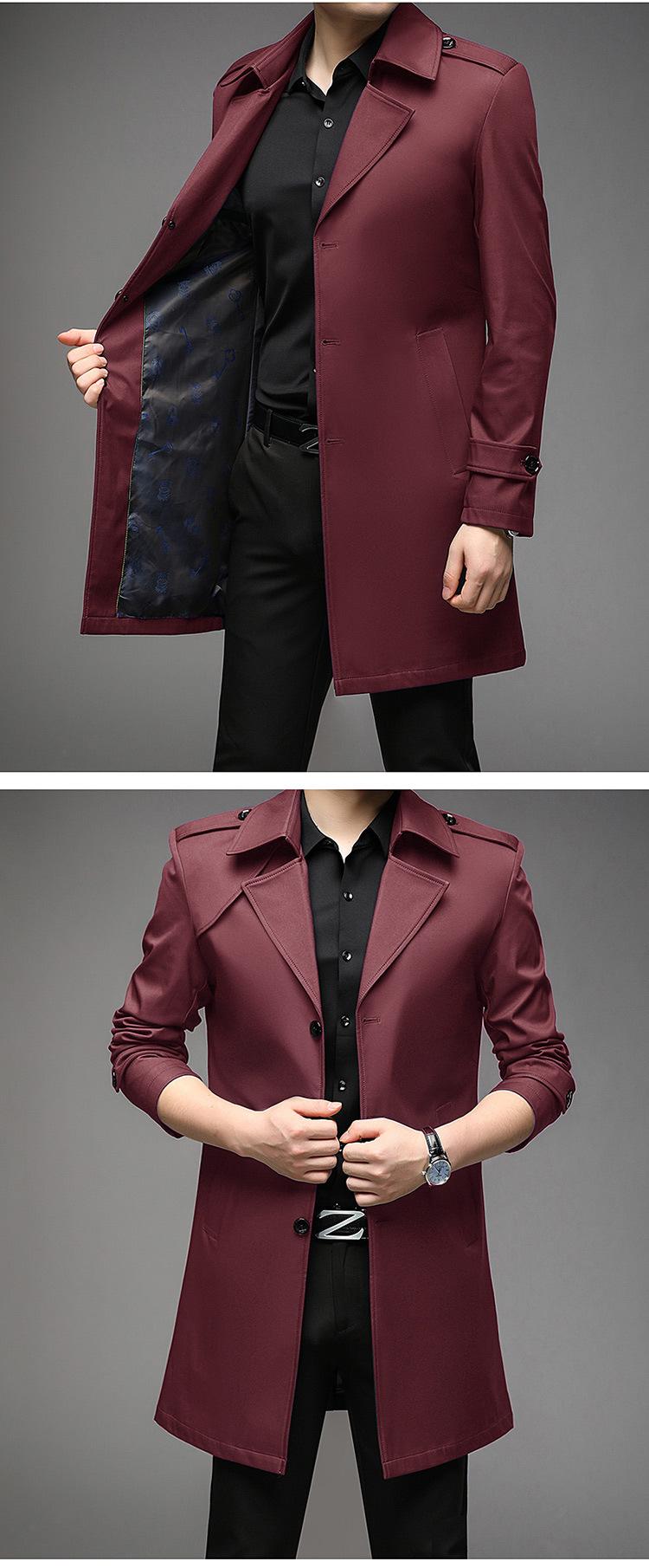 Men's Trench Coat Mid Length Windbreaker For Men Smart Casual_voghion.com