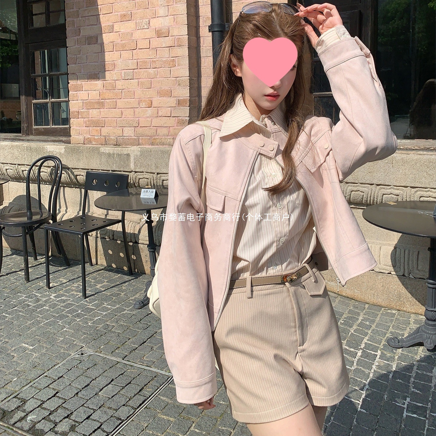 复古圆领麂皮夹克外套女2026秋季新款韩系宽松休闲短款粉色上衣女