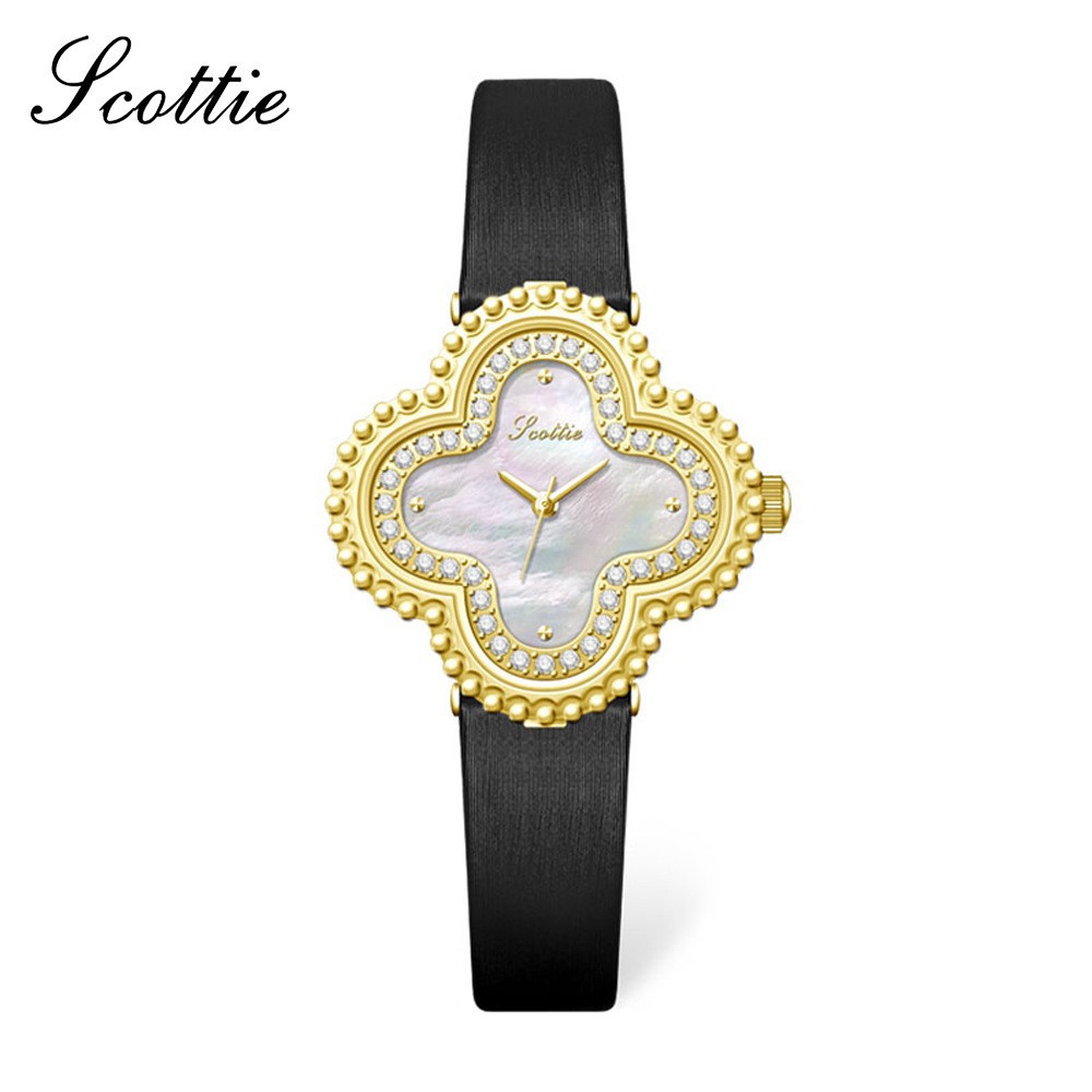 Women's Four Leaf Clover Watch With Leather Strap Shell Dial Niche Luxury Quartz Movement Live Streaming_voghion.com