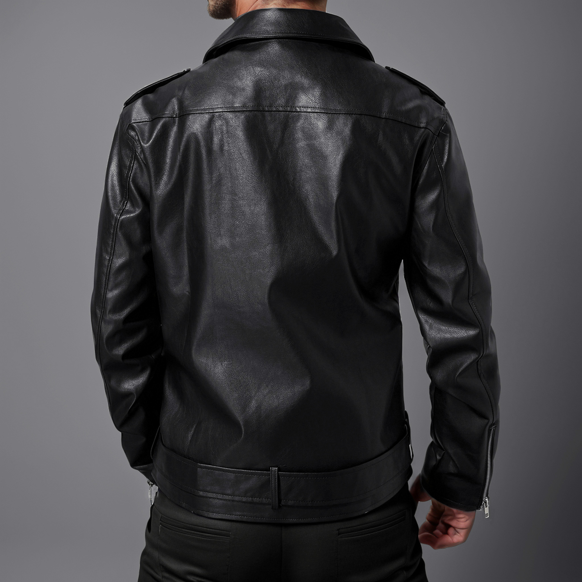 Men's Slim Fit Leather Jacket Lapel Biker Style For Autumn Winter_voghion.com