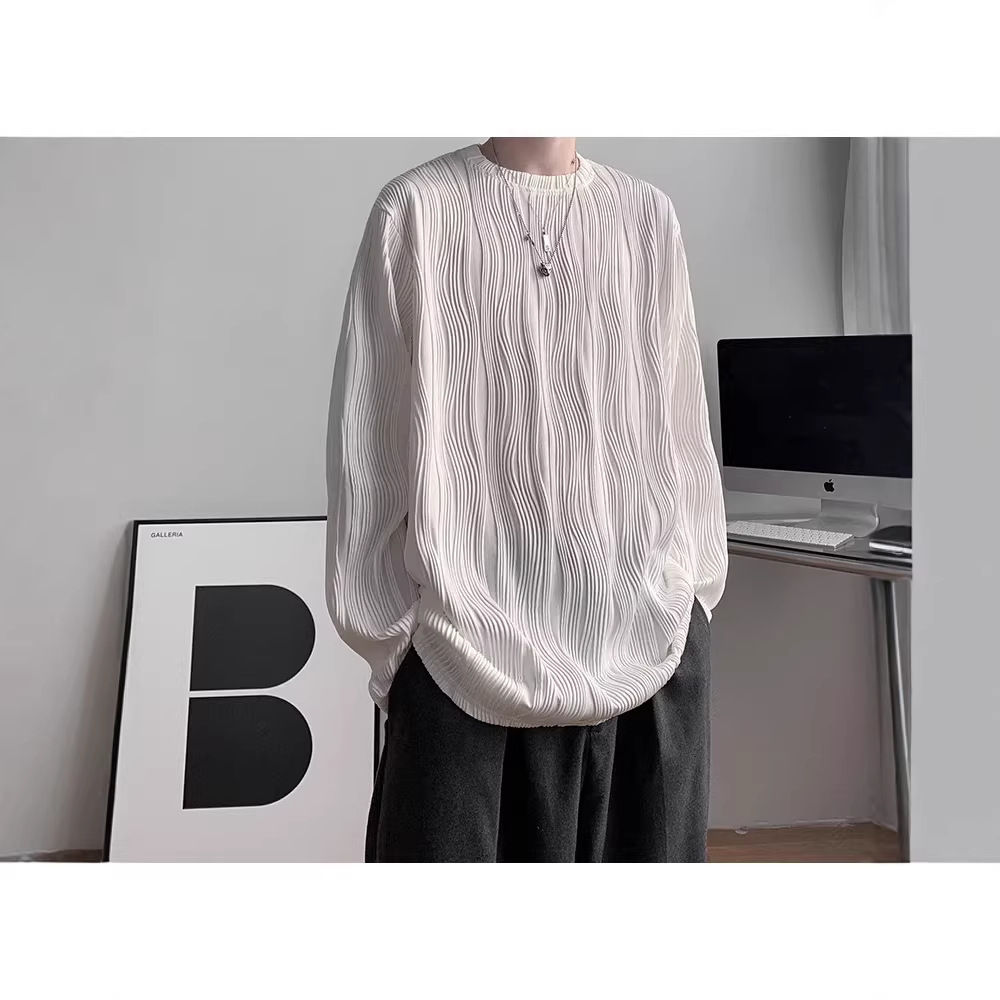 Spring and Autumn Base Layer Sweatshirt T-shirt Crew Neck Lightweight Breathable Loose Long Sleeve T-shirt Men's Clothing