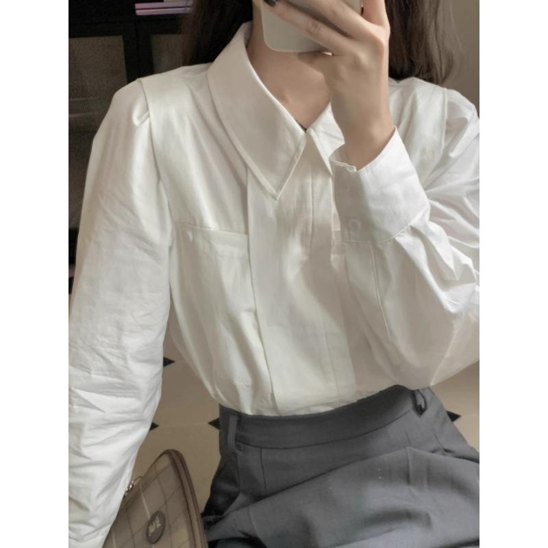 2024新款女高级感叠穿白色衬衣内搭打底衫长袖上衣女春秋_2