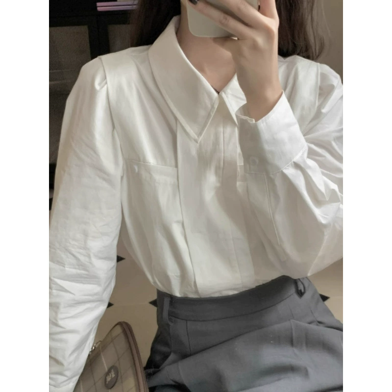 2024 новый женский продвинутый смысл носить белую рубашку с нижней рубашкой с длинными рукавами топ женский весной и осенью