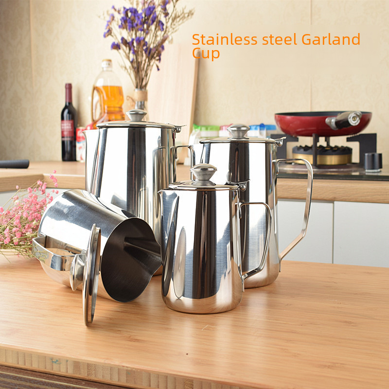 Thickened stainless steel latte cup, latte pot, milk frothing cup, silk stocking tea kettle with lid, cold water kettle, coffee utensils 