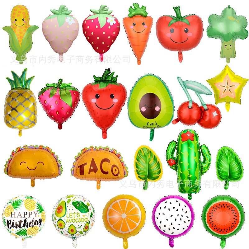Mexican Summer Party Decoration Fruit Balloon Tropical Cactus Pineapple Watermelon taco Strawberry Aluminum Film Balloon Mexican Summer Party Decoration Fruit Balloon Tropical Cactus Pineapple Watermelon taco Strawberry Aluminum Film Balloon