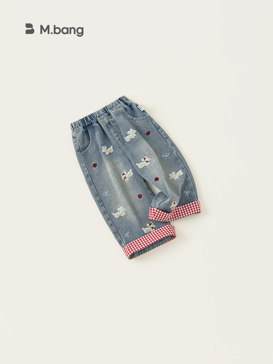 Youbao ropa para niños pantalones para niñas primavera nuevos pantalones de patchwork lindo parche bordado pantalones vaqueros casuales para niños pantalones image 3