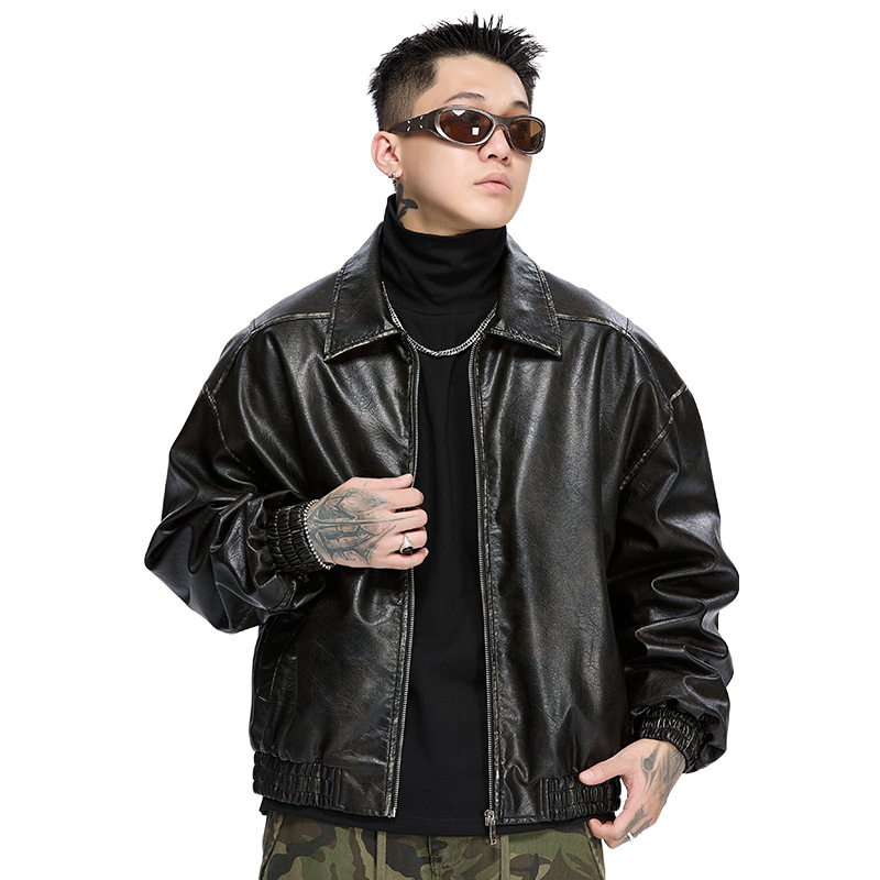 Men's Clothing Retro Lapel Leather Jacket _voghion.com