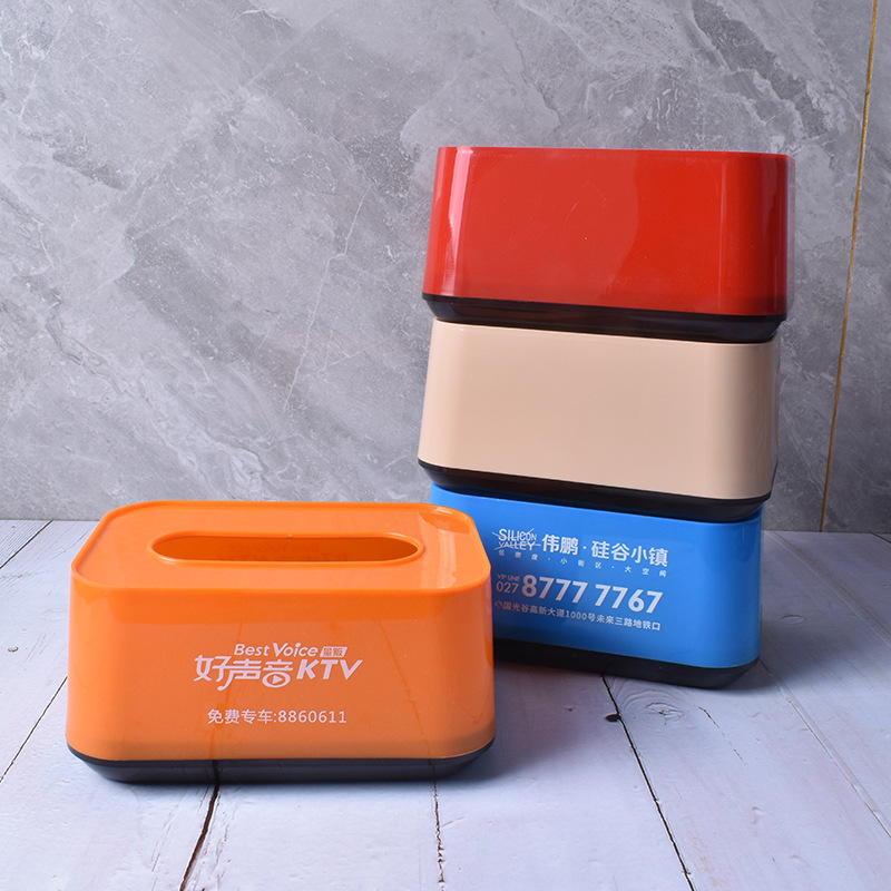 Caja de pañuelos de estilo europeo creativo hogar restaurante caja de pañuelos de plástico caja de pañuelos cuadrados de publicidad en stock impresión al por mayor