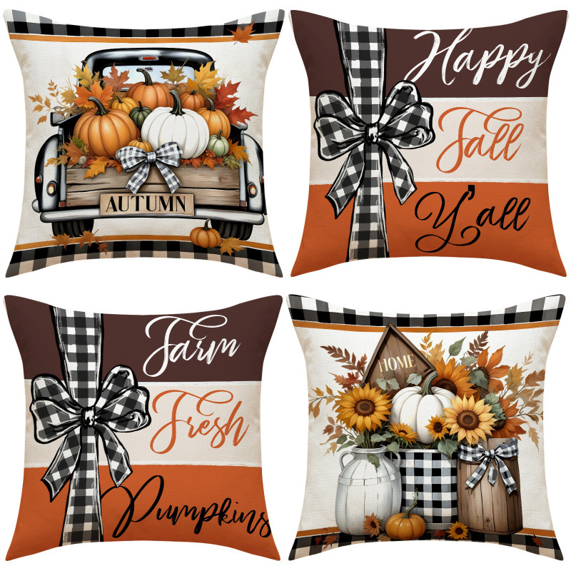 Temu Popular Autumn Pumpkin Pillowcase Home Decoration Linen Print Thanksgiving Holiday Pillowcase Living Room Sofa