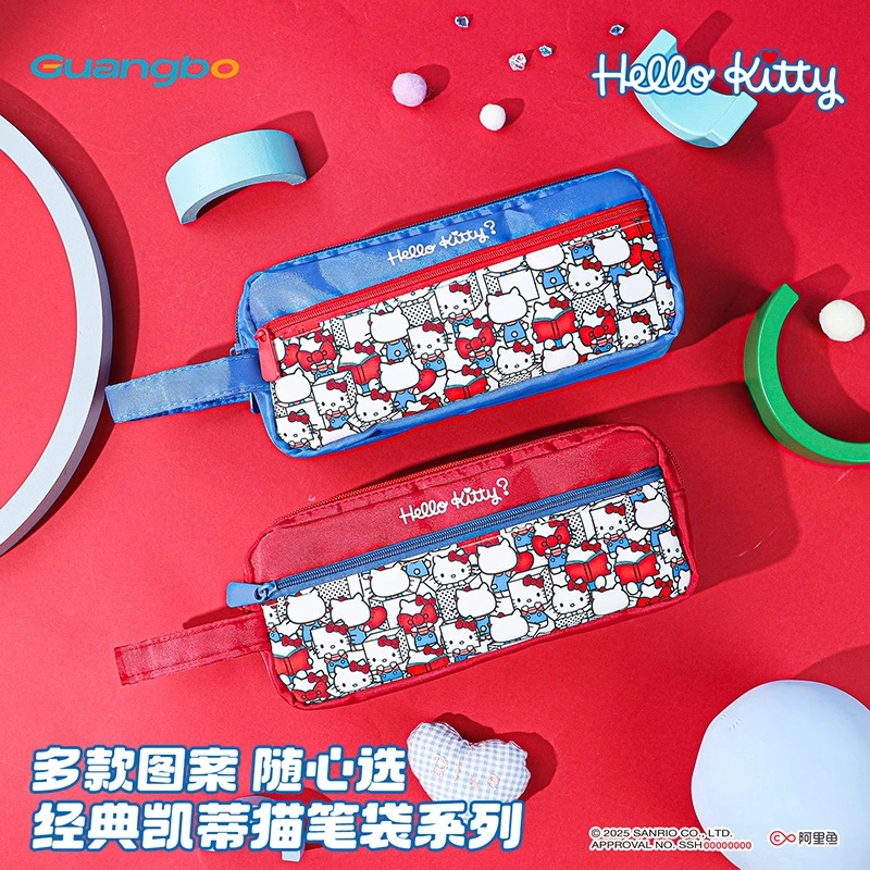 三丽鸥 Hello kitty, handheld chain with zipper, cartoon pencil case, capacious storage system for students
