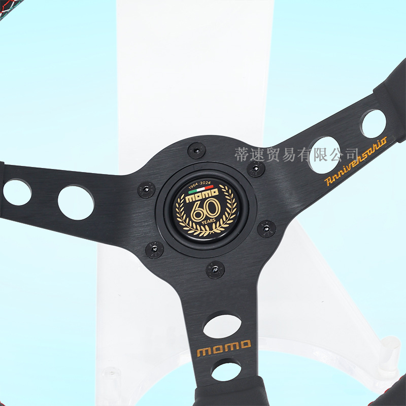 Factory Direct Sale Momo 14inch Concave 60Th Anniversary Genuine Leather Suede Racing Steering Wheel Universal