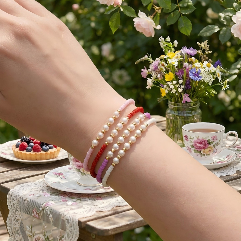 Colorful Fine Pearl Beaded Stitching Bracelet for Women, Multi-Strand Wrap Style, Sweet and Lightweight, Easy to Match with Everyday Wrist Accessories Colorful Fine Pearl Beaded Stitching Bracelet for Women, Multi-Strand Wrap Style, Sweet and Lightweight, Easy to Match with Everyday Wrist Accessories