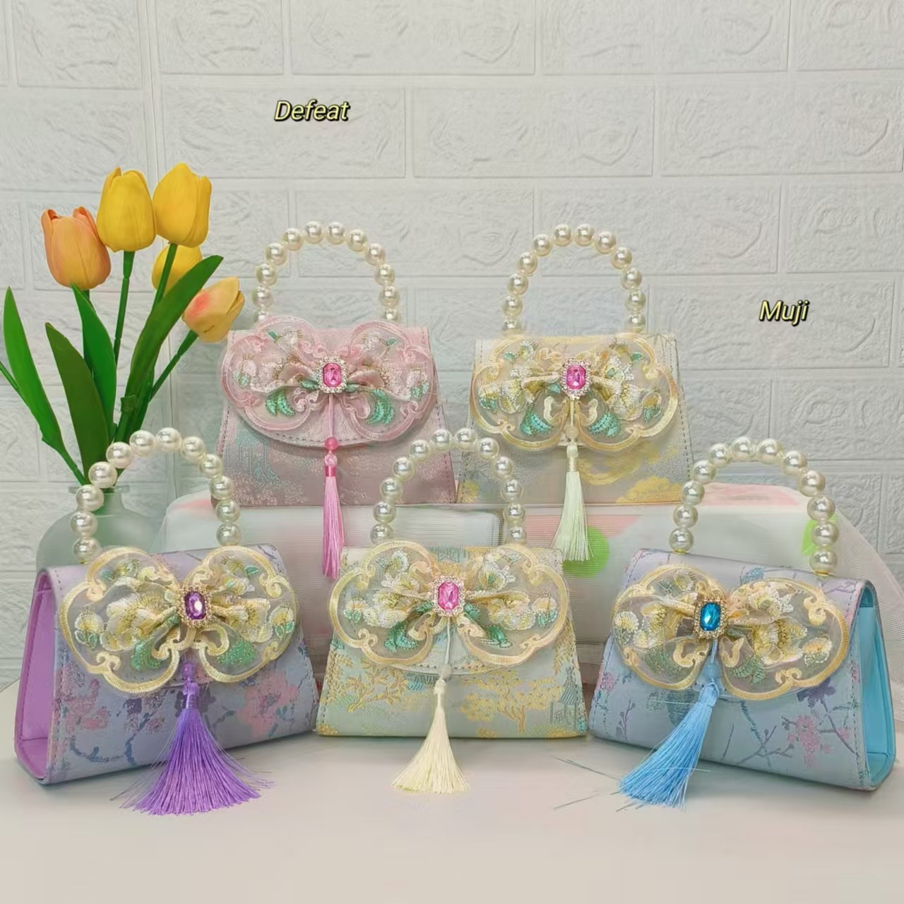 Bolso de perla nuevo estilo chino bolso de niños bolso de cambio para niñas bolso de cadena bolso de arco bolso pequeño