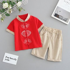 Children's Hanfu, boys' Tang suit, Chinese style children's clothing, summer baby short-sleeved cotton and linen suits, children's retro ethnic style