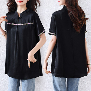 Plus Size Women's T-Shirt 2025 Summer New Product Covering Flesh and Slimming Chinese Style Top
