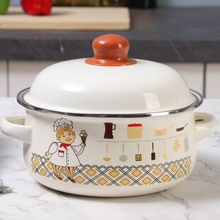 Heating old -fashioned double -ear enamel thick induction cooker soup pot pot pot lard soup pot foam noodle cooker pregnant