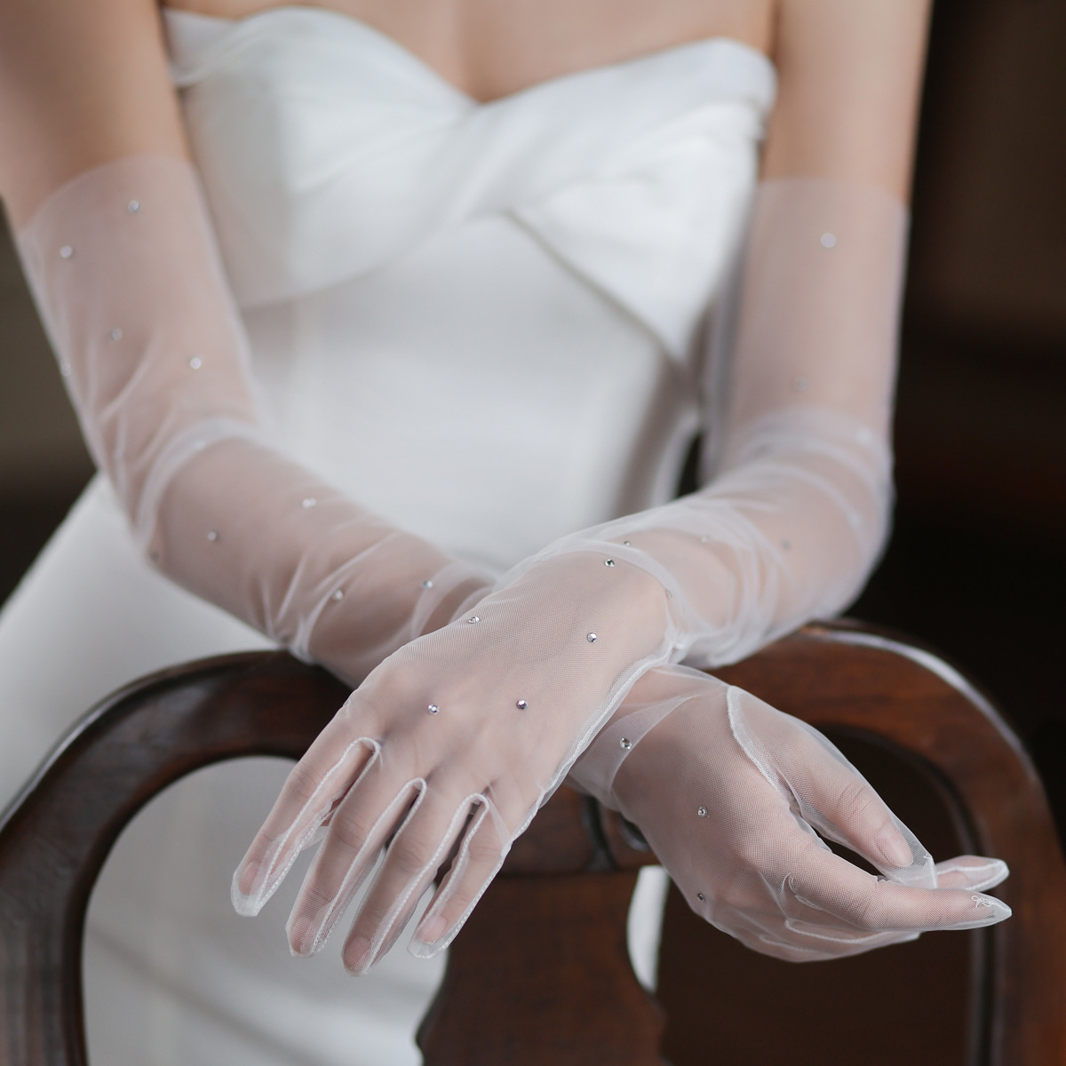 WG055 New Flash Diamond Bridal Gloves Elegant and Super Fairy White Wedding Dinner Photo Mesh Long Gloves Wholesale