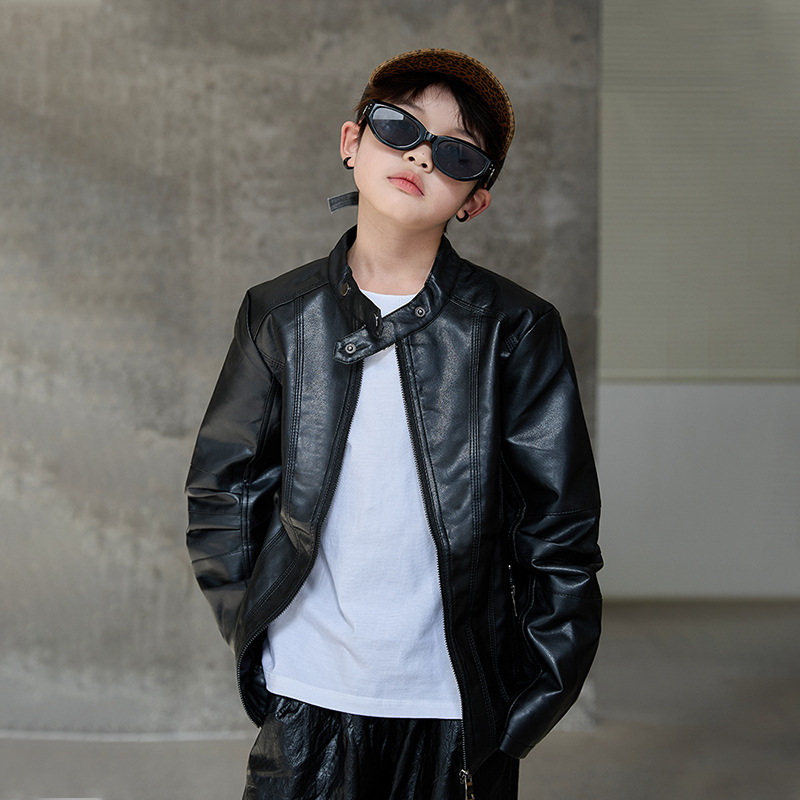 Korean Style Children's Clothing Spring and Autumn New Leather Jacket for Boys and Girls, Baby Motorcycle Jacket, Long-Sleeve, Cross-Border 2026