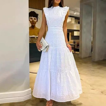 2024跨境女装新款 亚马逊独立站欧美蕾丝套里布气质连衣裙长裙