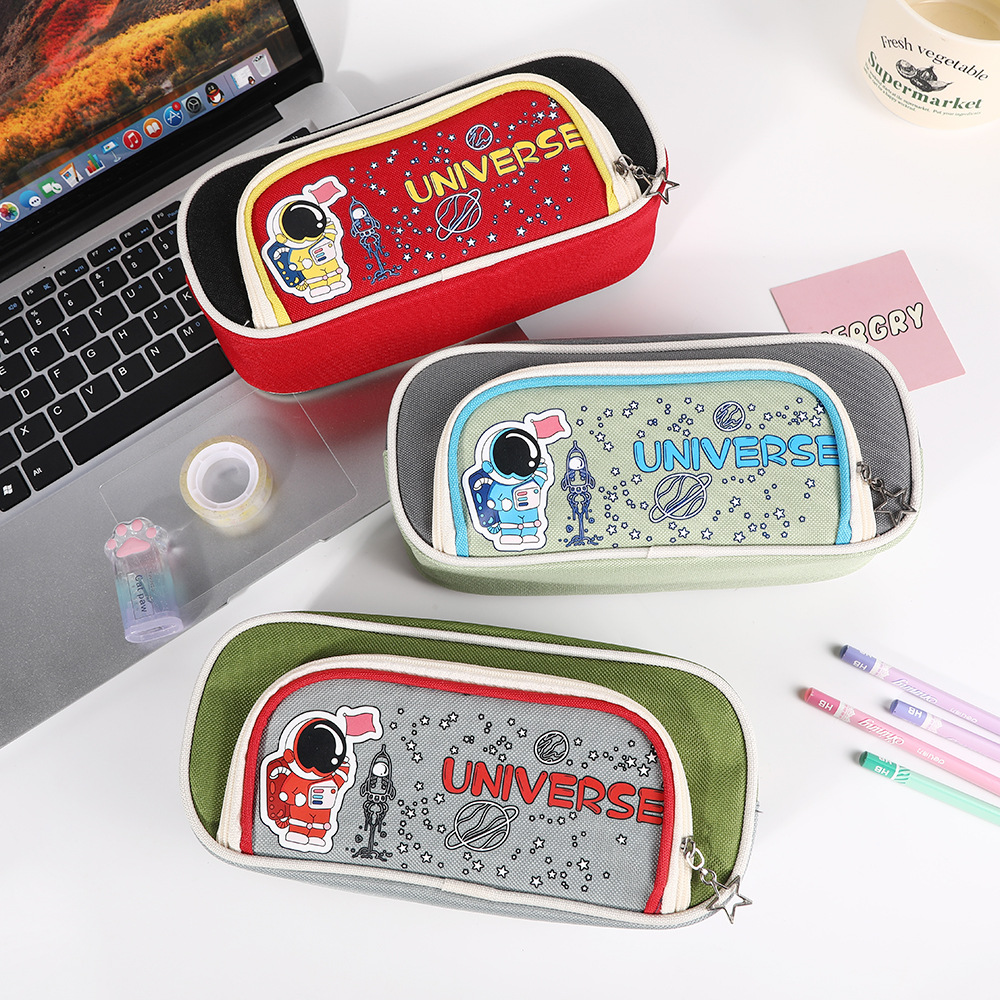 Space capacious nylon cartoon pencil case for students