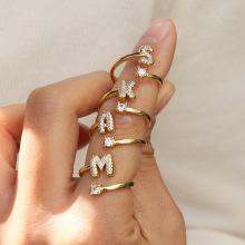新款跨境爆款18k镶钻泡泡可爱26个英文字母开口可调节个性戒指