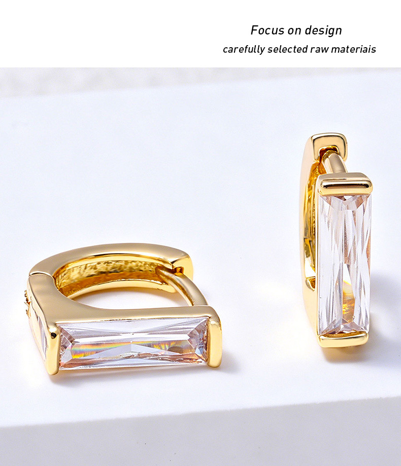 Pendientes de aro pequeños cuadrados con diamantes lujo chic_voghion.com