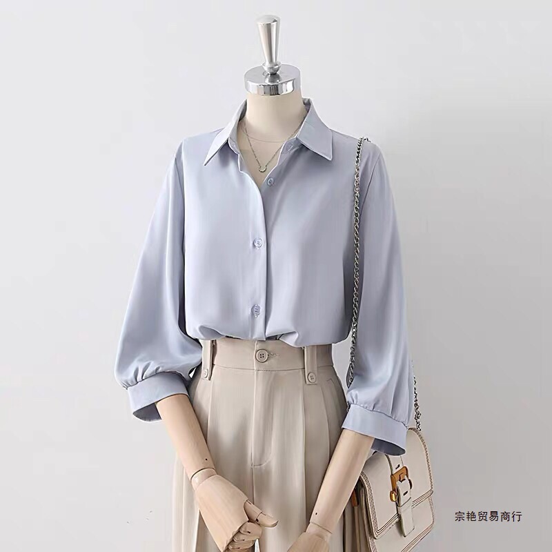 Summer Thin Draped Lapel Shirt for Women 2025 New Professional Work Clothing Three-Quarter Sleeve Top Women's Chiffon Shirt