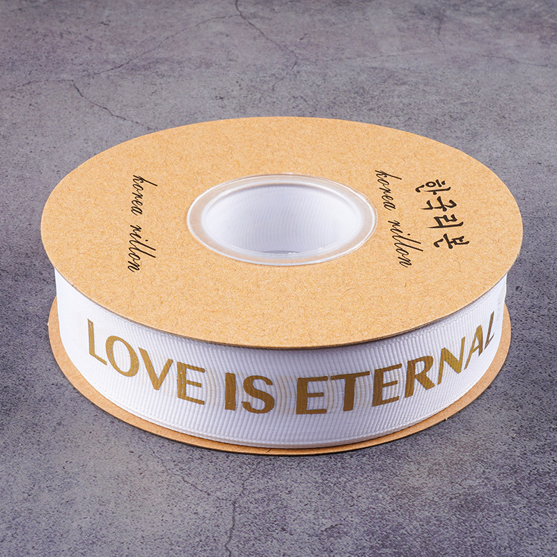 Cinta de flores con hilo de 2.5 mm, cinta para envolver flores, arte floral, cinta acanalada con lámina dorada, letras en inglés LOVE, para atar ramos