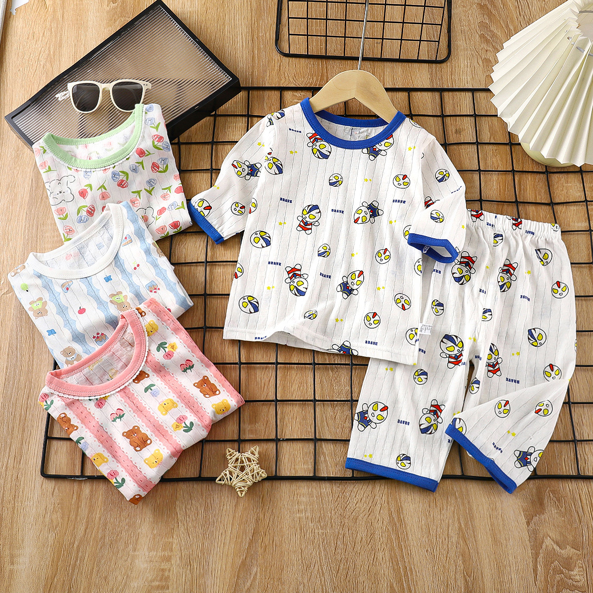 Traje de servicio a domicilio para niños, verano de algodón puro, nueva ropa para niños, pijamas de verano para niñas, ropa delgada con aire acondicionado, ropa para niños