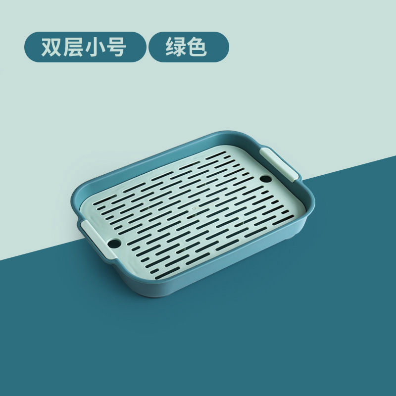 Bandeja de drenaje de vasos de agua bandeja de doble capa de la Sala de estar doméstica bandeja de té rectangular bandeja de frutas bandeja de comida creativa de plástico