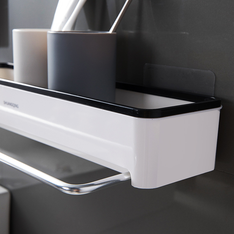 Estante de almacenamiento para baño, toallero de plástico montado en la pared sin perforaciones, estante de almacenamiento para encimera de baño y cocina