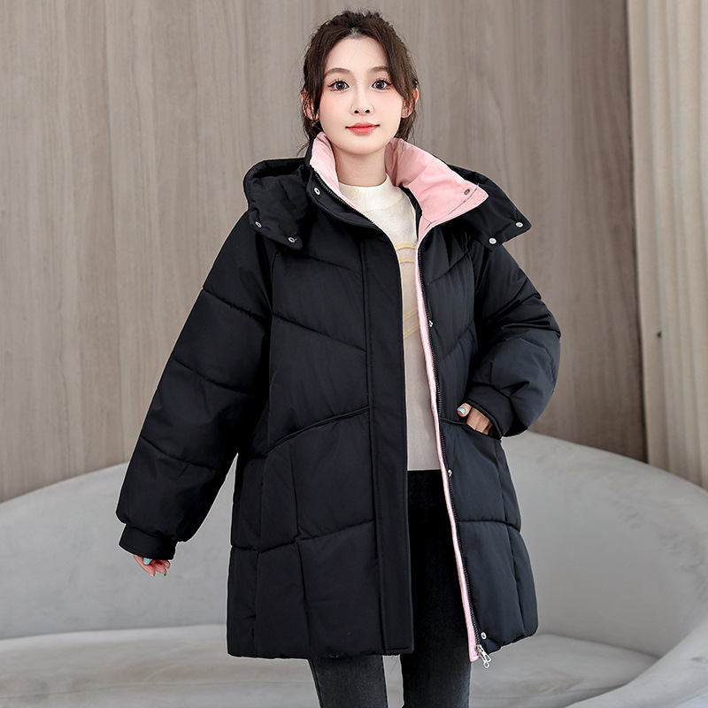 2025 nuevo algodón encapuchado mujer otoño invierno grueso calentamiento pan chaqueta de algodón largo chaqueta de invierno