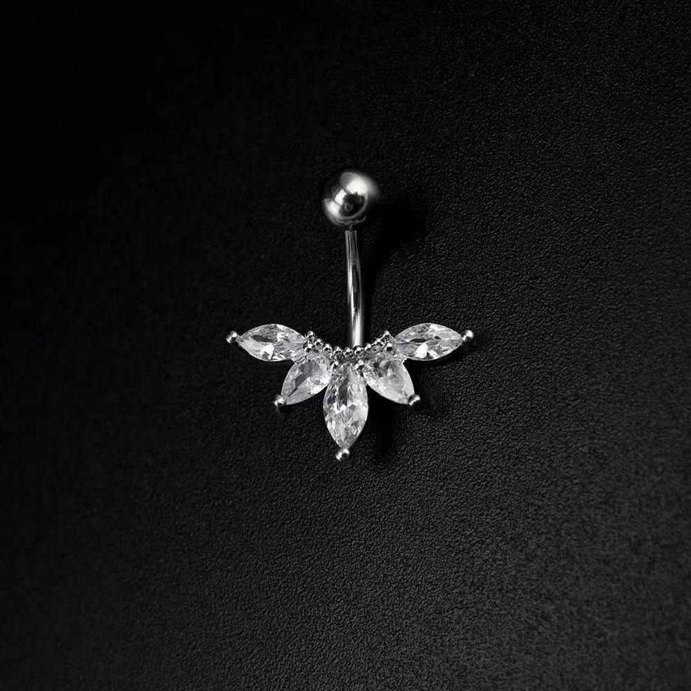 Fashion High Sense Zircon Belly Button Ring Copper Gold Plated Flower Navel Piercing Jewelry Wholesale detail image 9