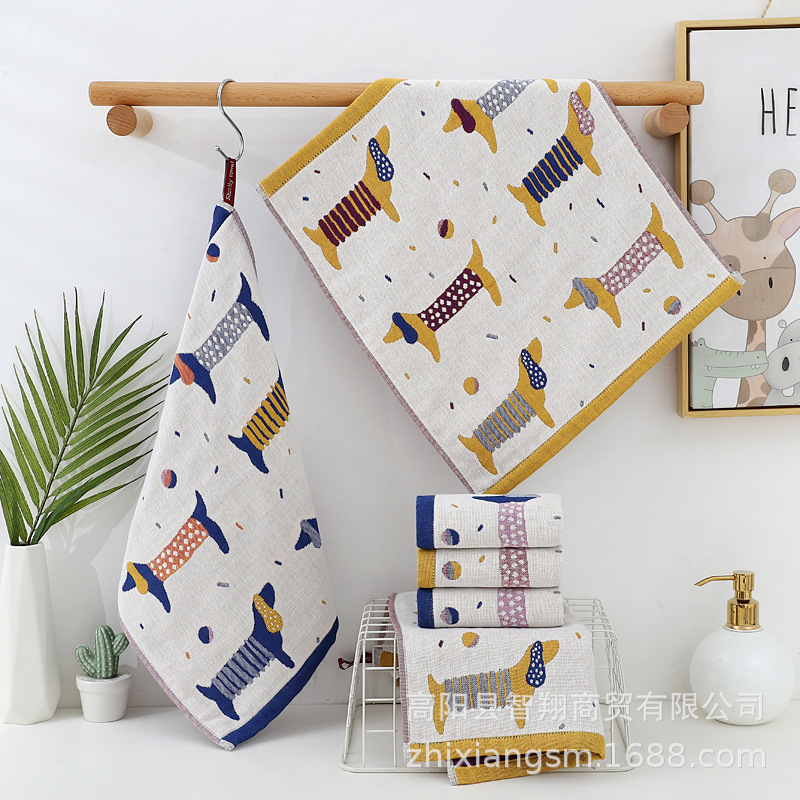 Zhiyang towel autumn and winter colorful dog gauze square towel soft absorbent kitchen hand towel factory price wholesale