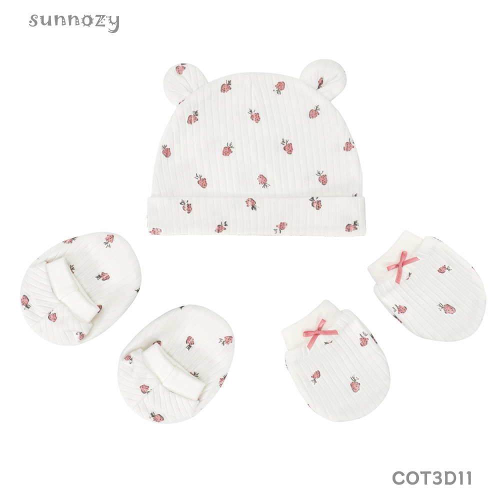 Conjunto de tres piezas de gorros y calcetines de algodón puro para recién nacidos Sunnozy, productos para recién nacidos, guantes, calcetines y gorros para bebés de cuatro estaciones.