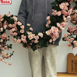 仿真玫瑰假花藤阳台吊篮藤椅装饰吊顶空调管道装饰花藤条遮挡缠绕