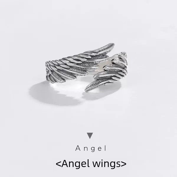 Angel Wings 925 Thai Silver Ring Sterling Silver Couple Ring Boy and Girlfriend Personalized Creative Lover Valentine's Day Gift