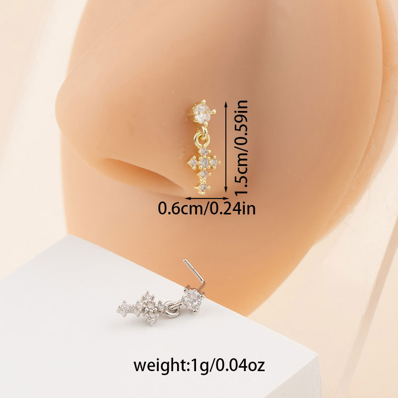 L-shaped Zircon Nose Stud In Micro-inlaid Style For Piercings_voghion.com