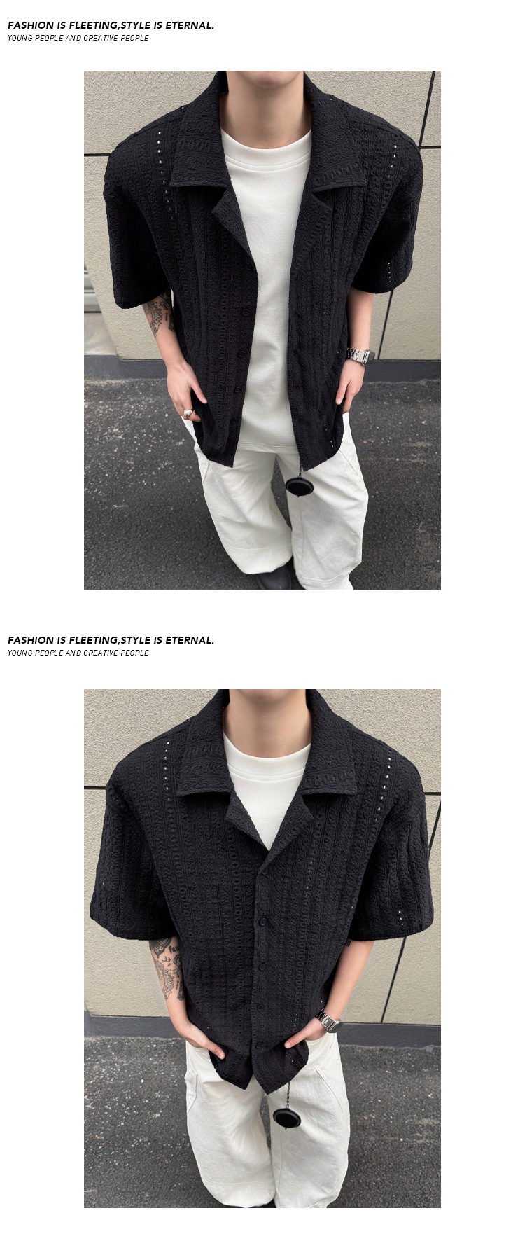 Herren Kurzarmhemd Im Hong Kong Style Oversize Schwarz_voghion.com