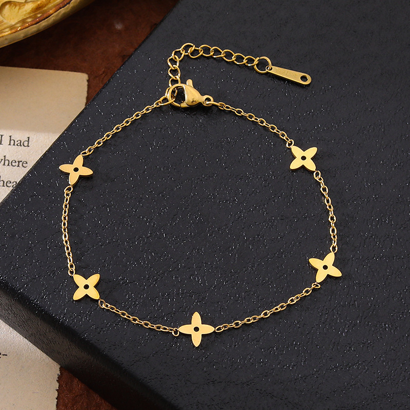 国境を越えた売れ筋の色褪せないハイエンドのシンプルなチタン鋼ブレスレット、女性用 18K ゴールドファッション NS スタイル多用途の小さなデザインのブレスレット|undefined