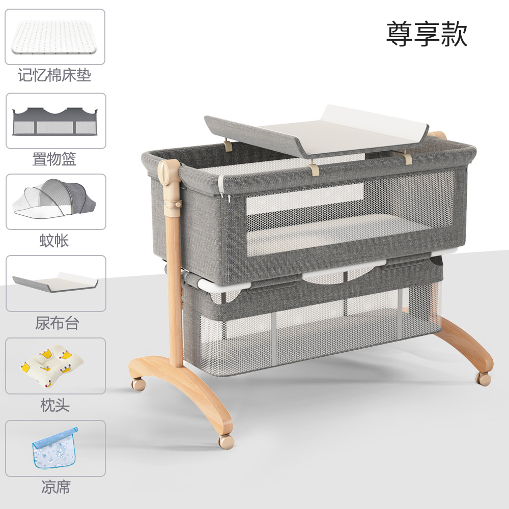 Cama de bebé móvil portátil cuna cama plegable multifuncional BB cama para recién nacidos empalme cama grande
