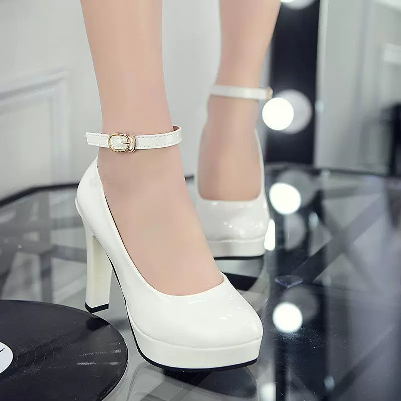 W Долгосрочная поставка Лакированная кожа высокий каблук профессиональный OL водонепроницаемый стол мелкая обувь одиночная обувь женская обувь на высоком каблуке женская обувь 42 больших размеров