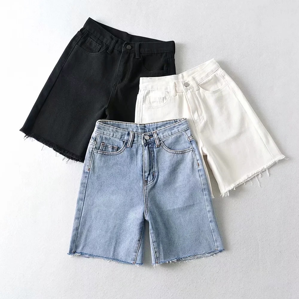 high-waisted raw edge denim shorts NSHS47167