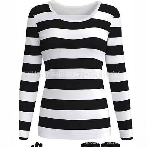 Хэллоуин костюм для женщин косплей черный белый красный белый костюм в полоску